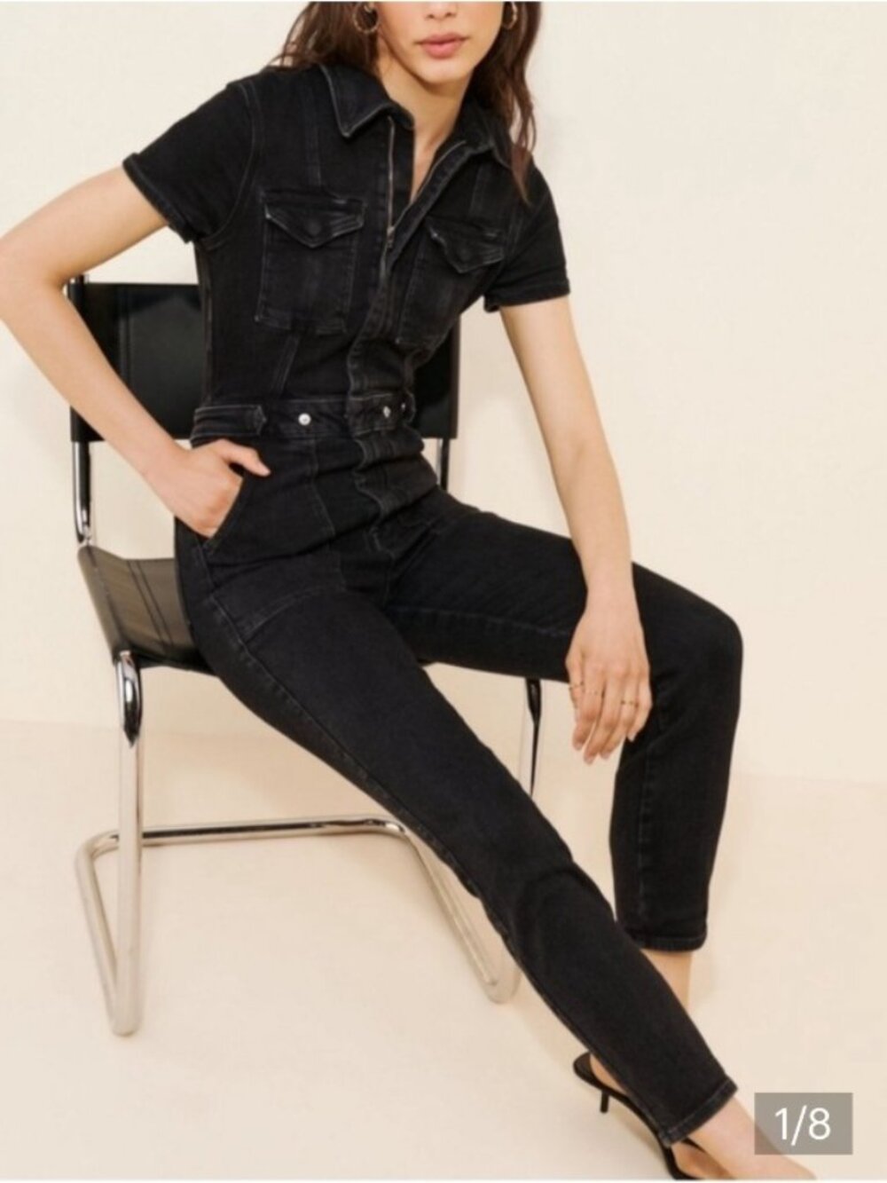 Good American Fit For Success Black Denim Jumpsuit Size 2 Medium 8 10